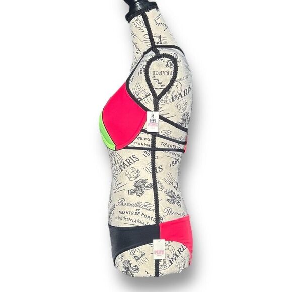 Victoria’s Secret PINK Bikini Set M Top S Bottom Neon Colorblock NWT Swimwear - Picture 4 of 15